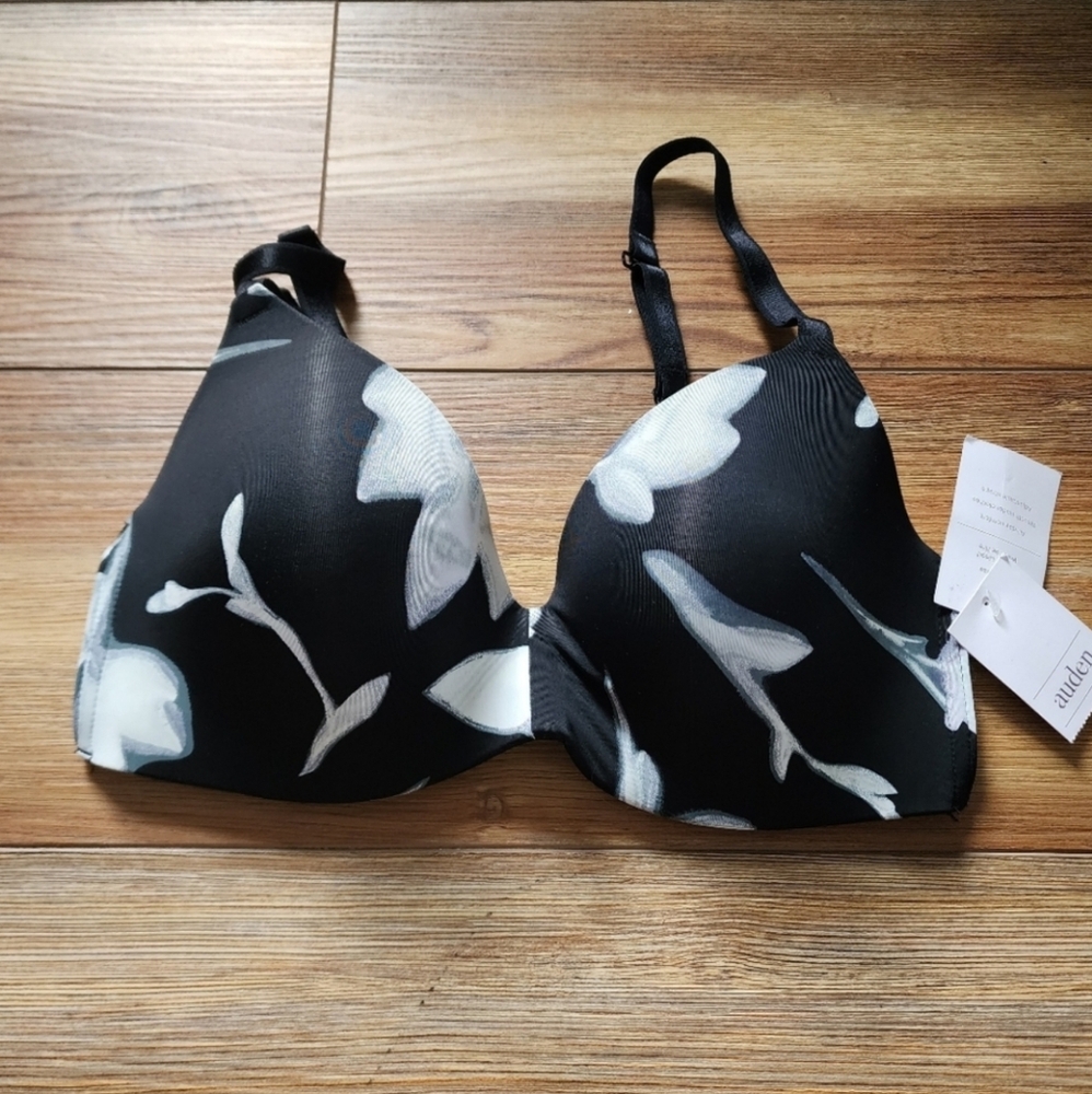 Auden Bra Womens 32D Black Floral "The Bliss" Wireless NEW